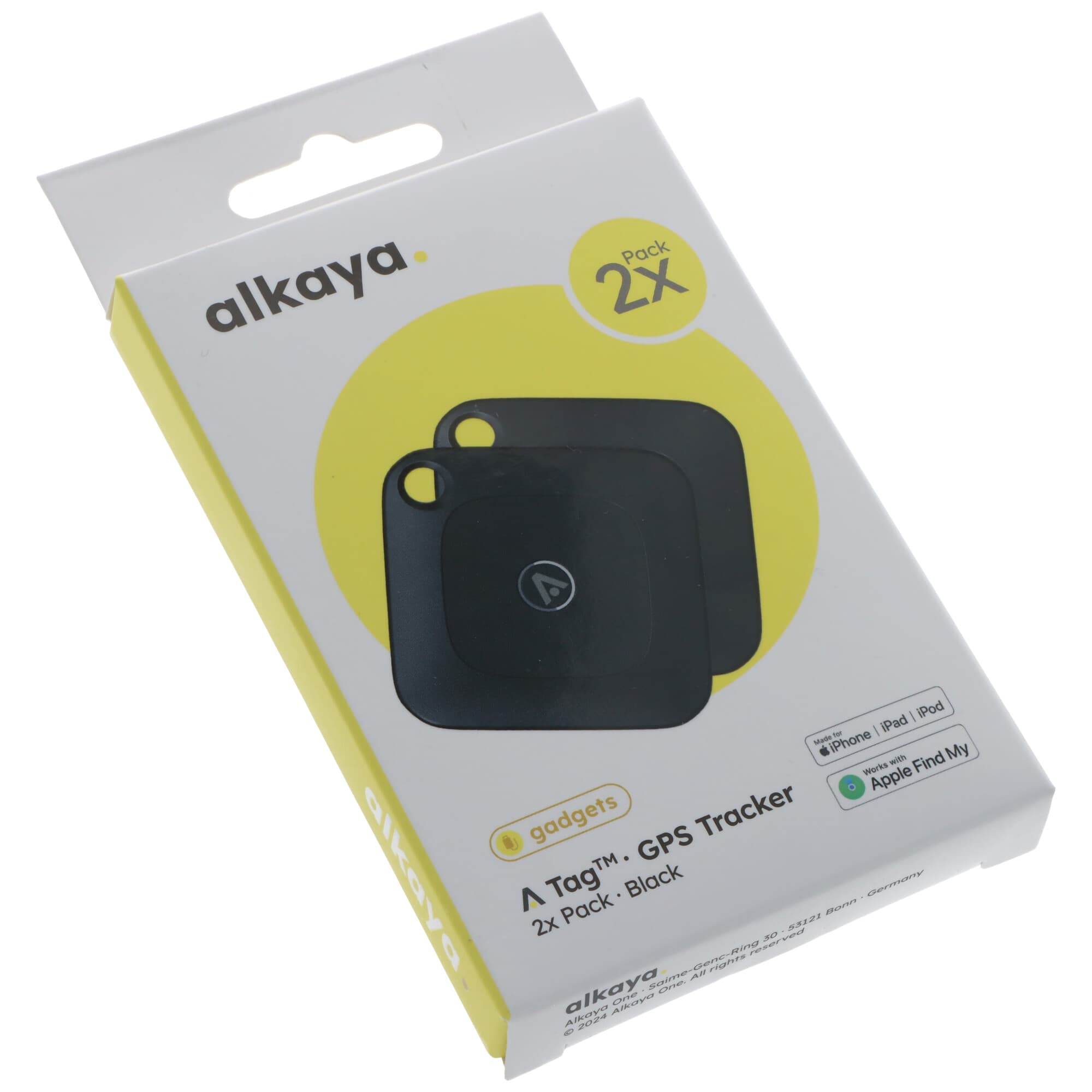 alkaya. | Traceur GPS/Bluetooth compatible avec «Localiser» d'Apple | Lot de 2, noir