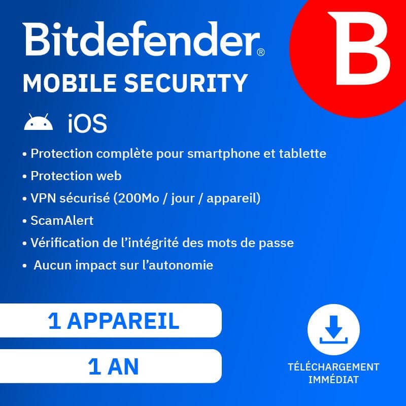 Bitdefender Mobile Security 2026 | Renouvellement automatique | 1 Mobile | 1 An | Téléchargement