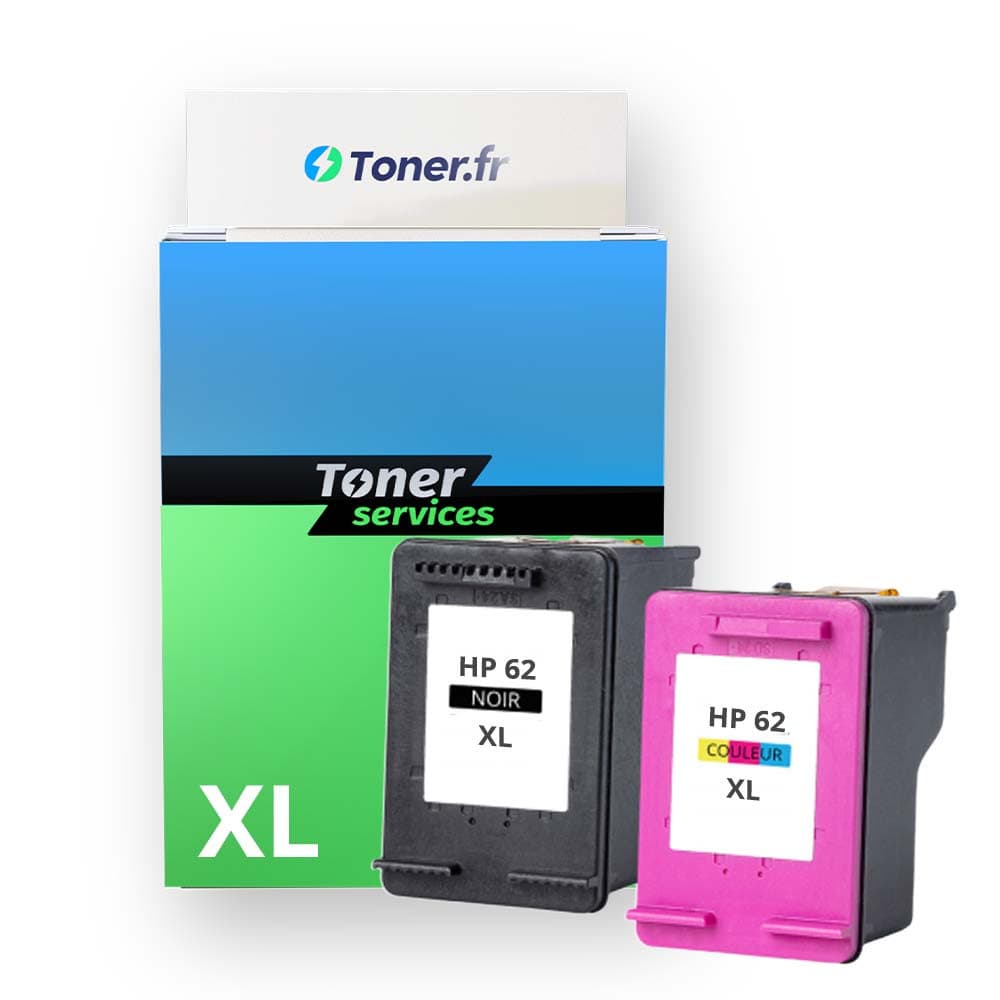 Pack de 2 cartouches d'encre compatibles HP 62 XL noir et tricolor